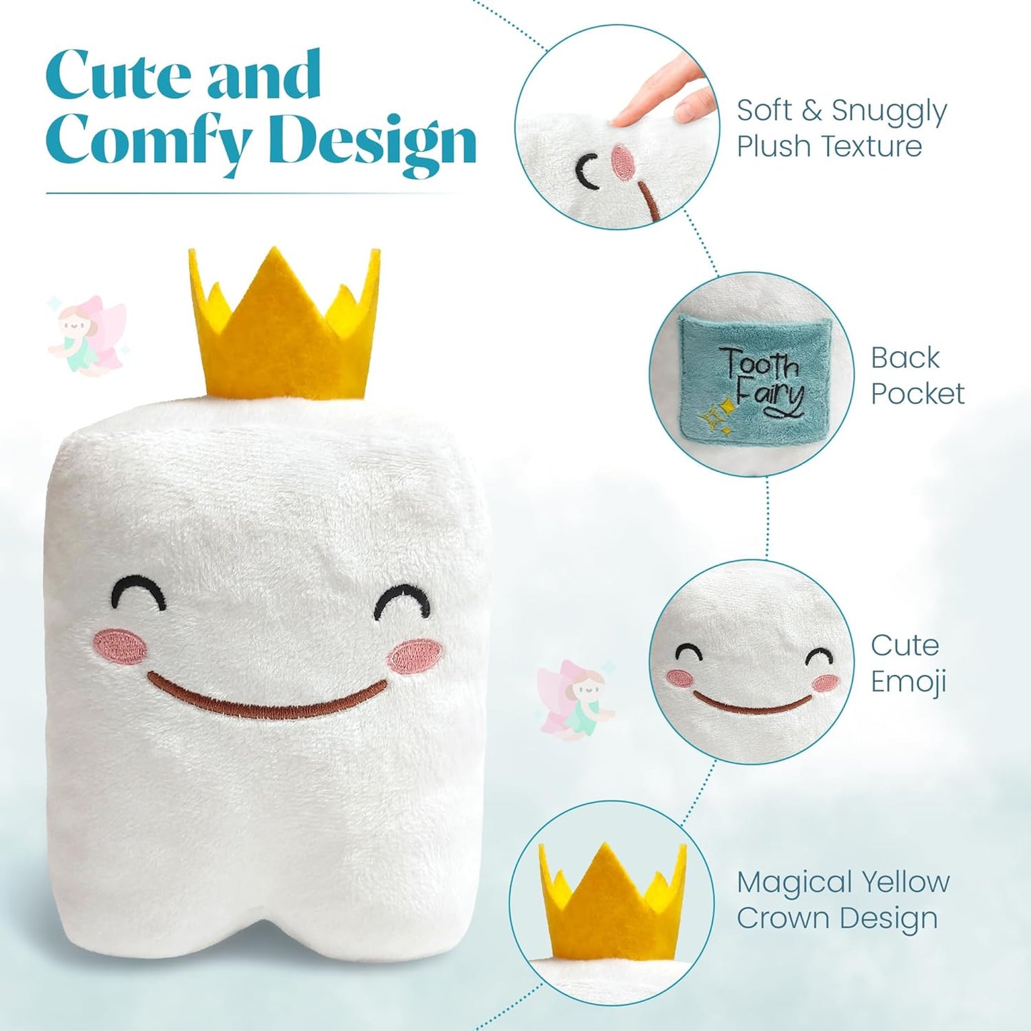 Tooth fairy pillow with back pocket