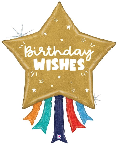 Shape Holographic Birthday Wishes Star Foil Balloon