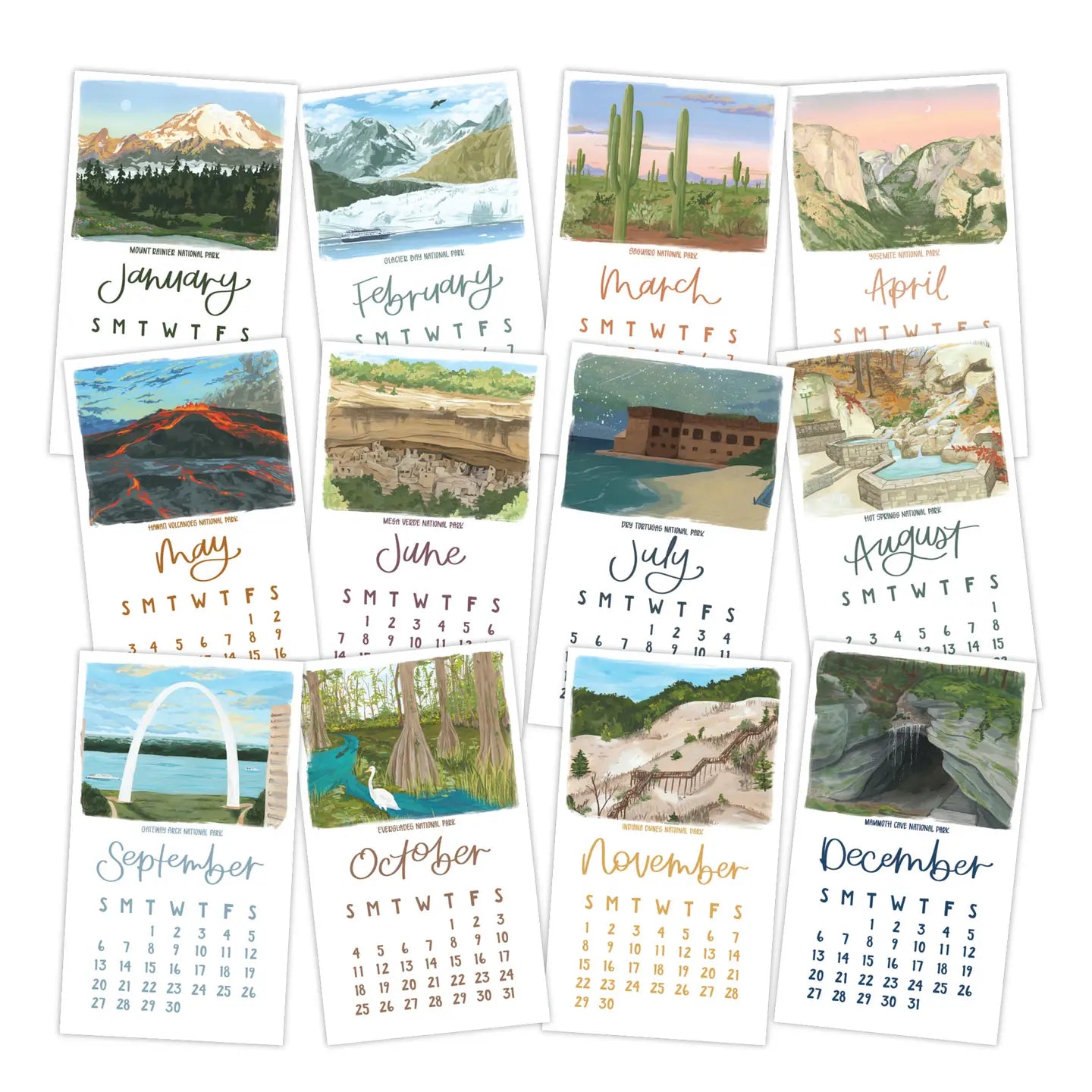National Parks 2026 Mini Desk Calendar with Wooden Block