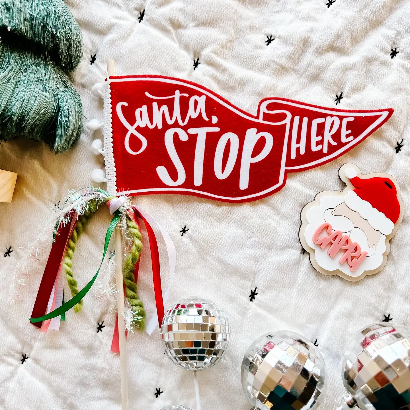 Santa Stop Here Pennant Flag - Red