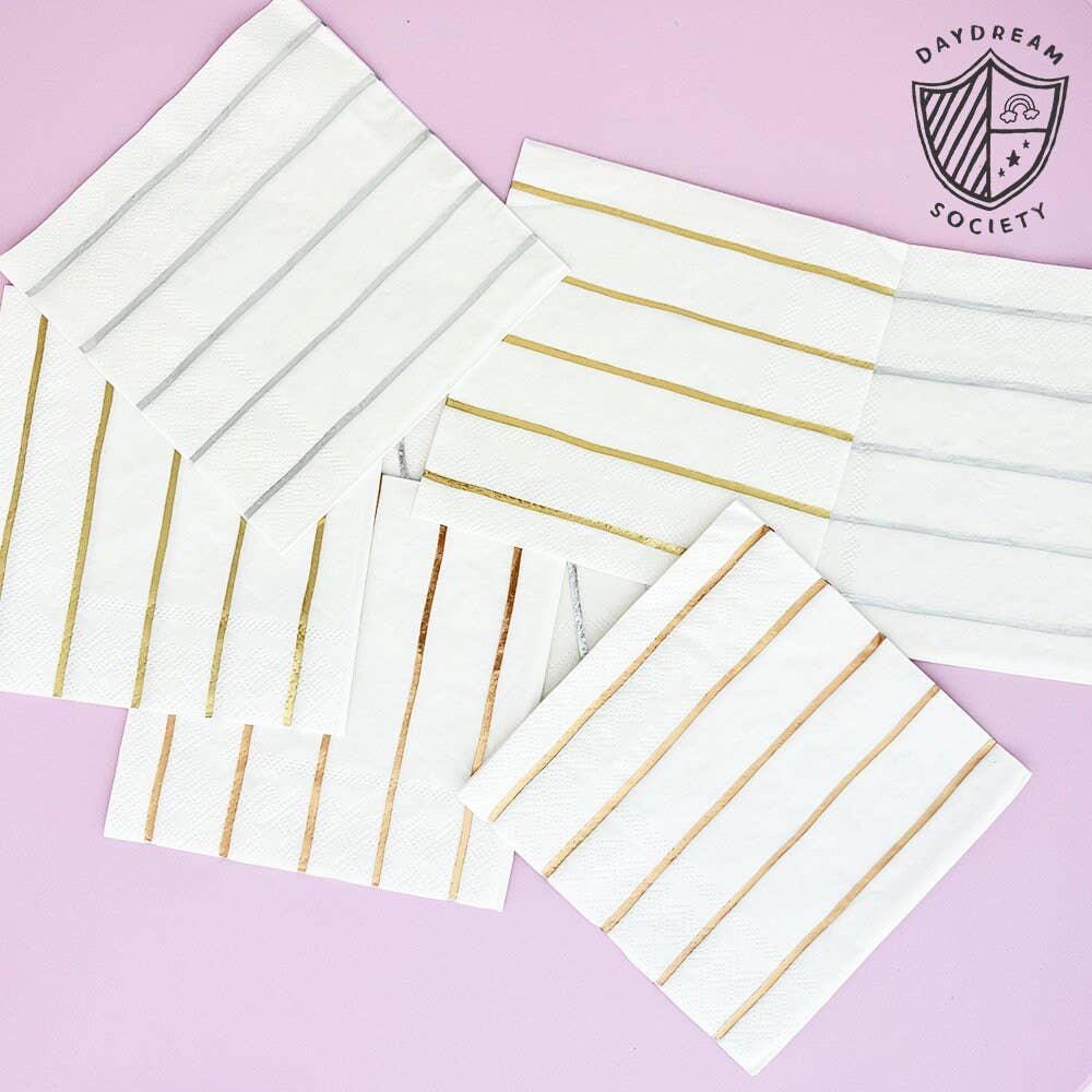 Frenchie Metallic Striped Large Napkins - 16 Pk. - Gold
