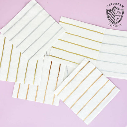 Frenchie Metallic Striped Large Napkins - 16 Pk. - Gold