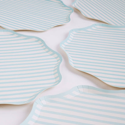 Teal and White Stripe Large Plates