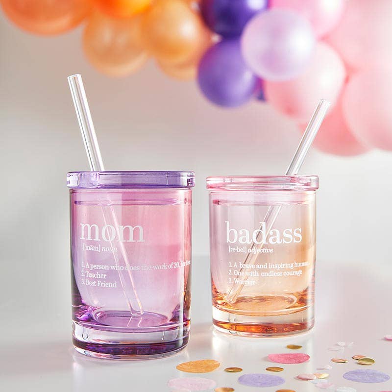 Glass DOF with Lid and Straw - Mom