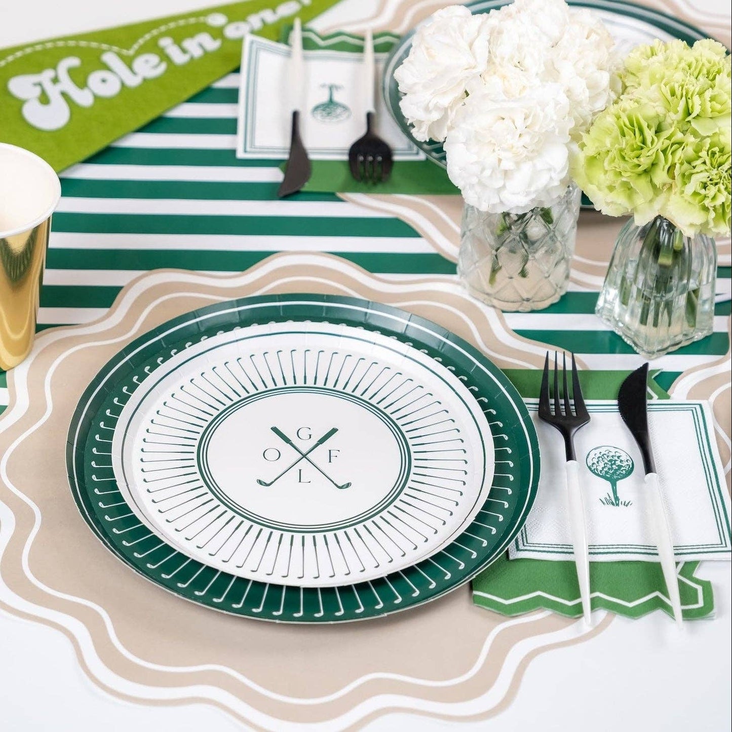 Dark Green Striped Table Runners