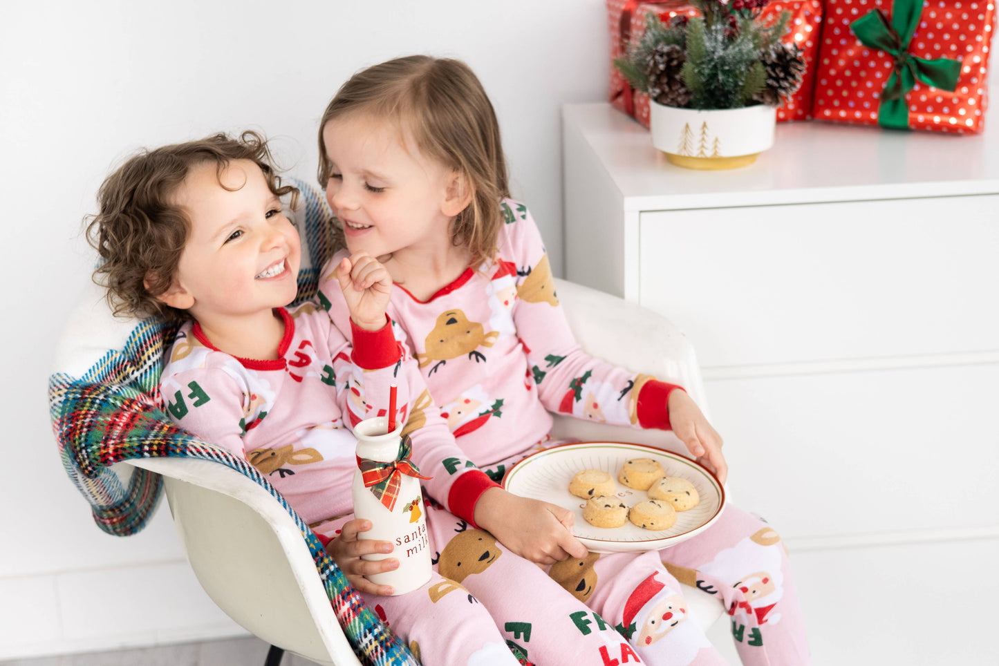 Santa Christmas Cookie Plate & Milk Jug Holiday Set