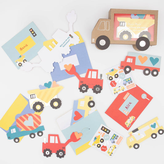 Truck Kids Valentine's Cards & Stickers Set