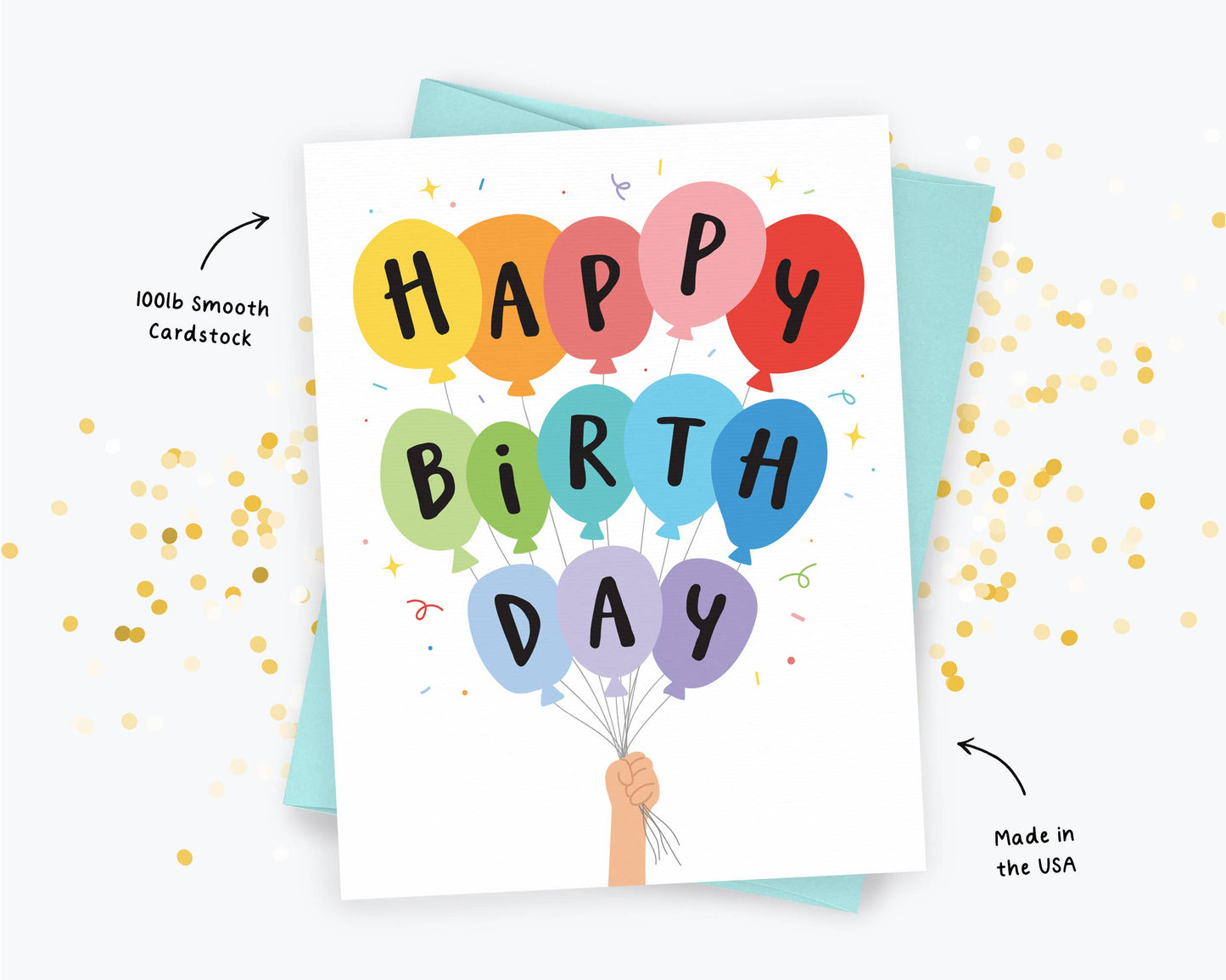 Birthday Balloons Card, Colorful Birthday Greeting Card