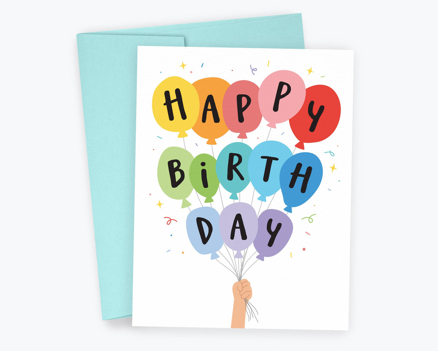 Birthday Balloons Card, Colorful Birthday Greeting Card
