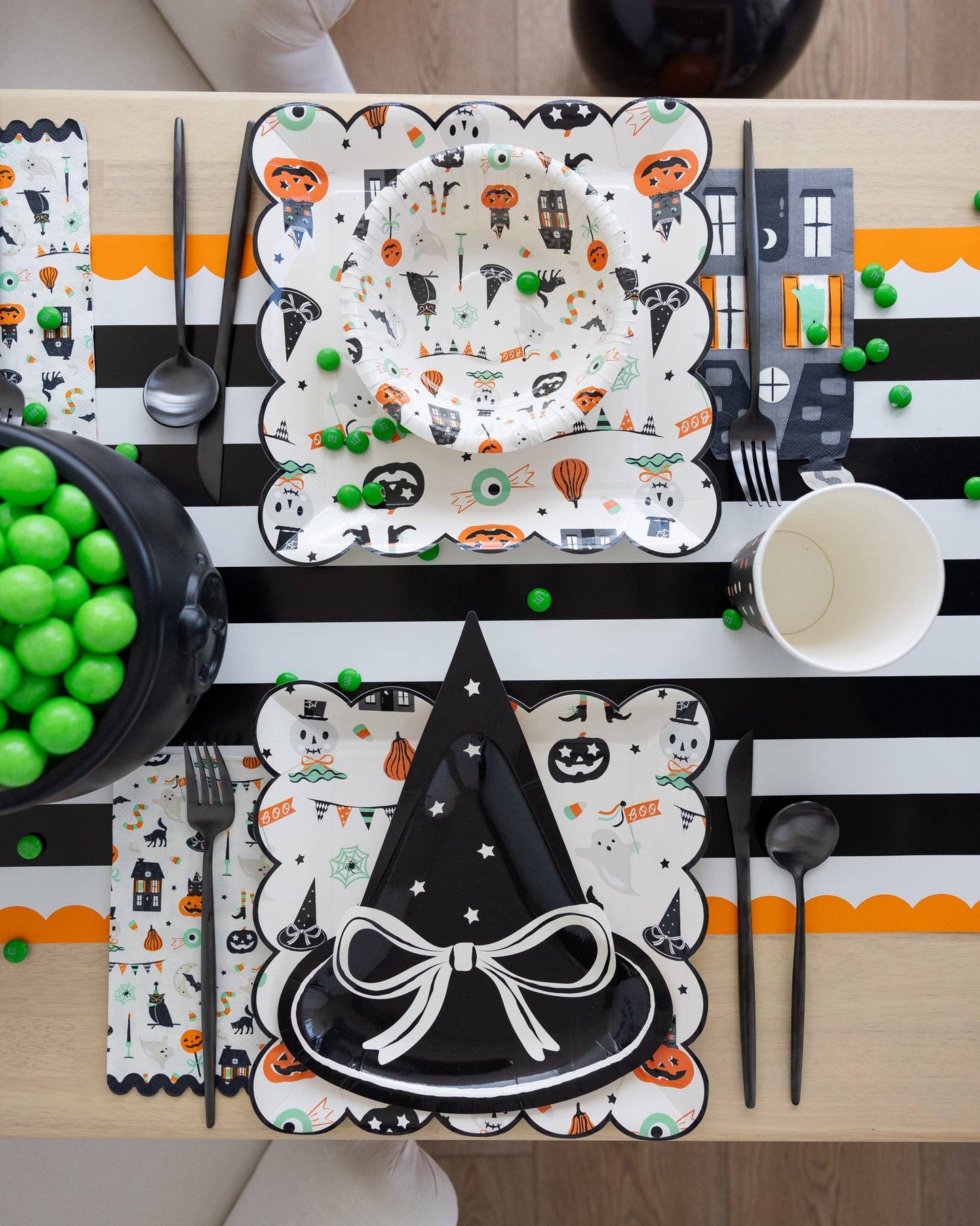 Orange and Black Striped Paper Table Runner