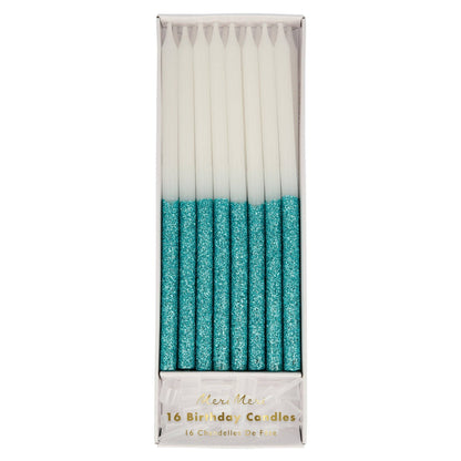 Blue Glitter Dipped Candles