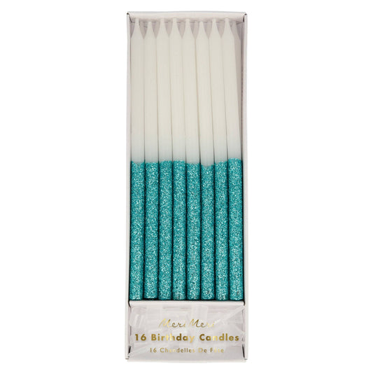 Blue Glitter Dipped Candles