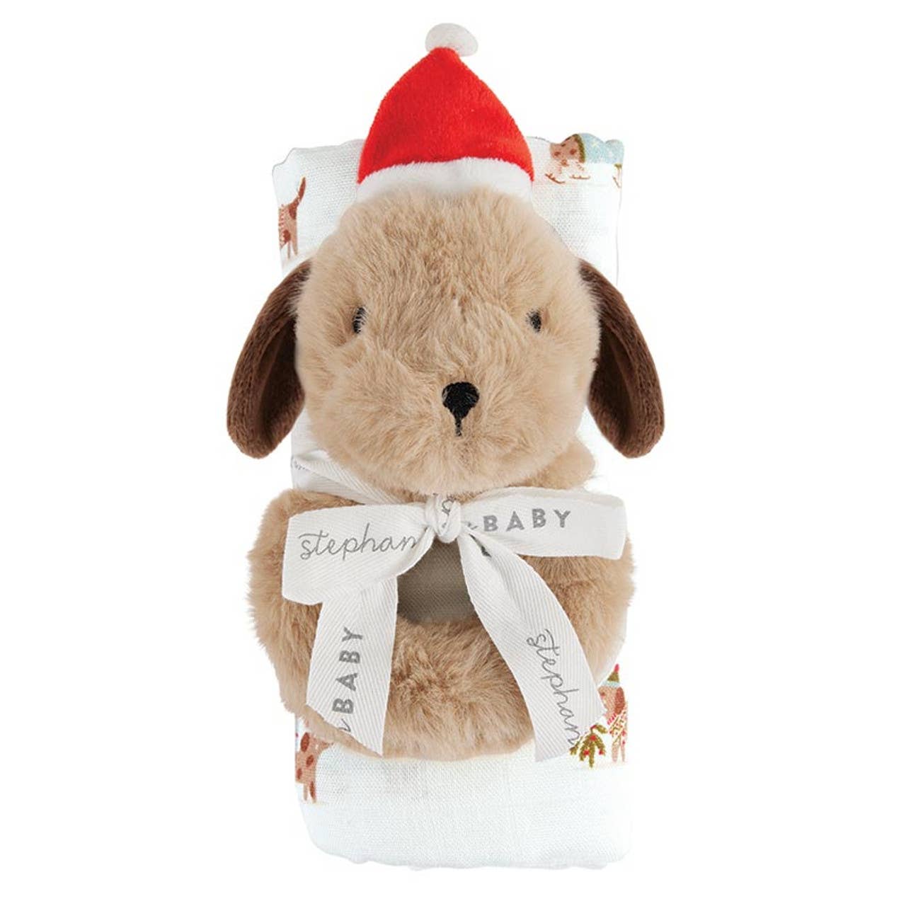Swaddle Blanket - Plush Dog Rattle: Machine Wash Cold. Tumble Dry Low / 70% Bamboo 30% Cotton, Plush