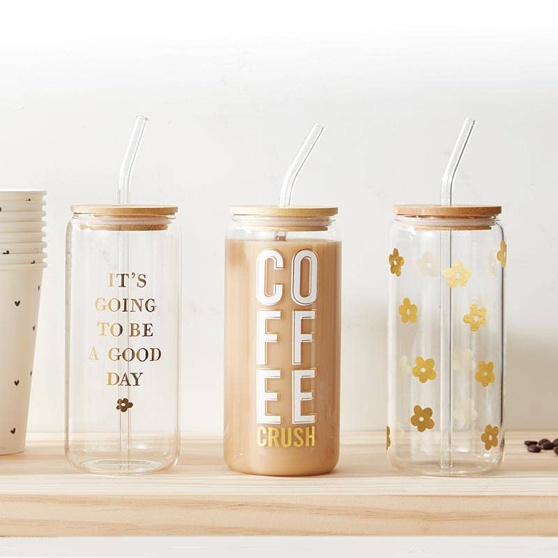Glass Cold Brew Tumbler - Gold Flowers