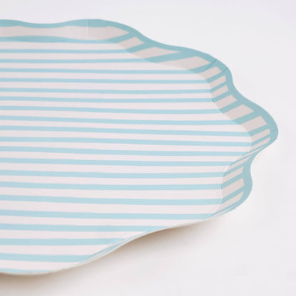 Teal and White Stripe Large Plates