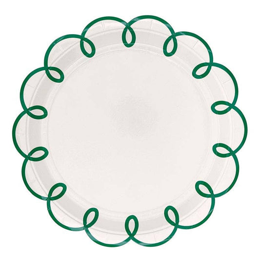 Round Scalloped Paper Plates - Green Scallop - 8ct: 9" dia