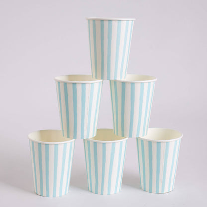 Teal and White Stripe Cups