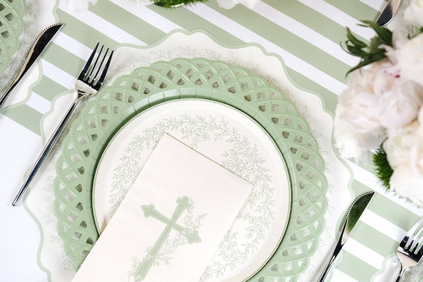 Sage Cross Floral Elegance Guest Towels