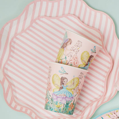 Pink and White Stripe Large Plates