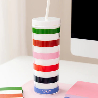 Acrylic Tumbler with Straw, Adventure Stripe
