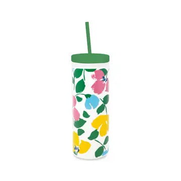 Acrylic Tumbler with Straw, Painterly Bouquet