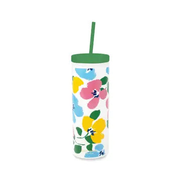 Acrylic Tumbler with Straw, Painterly Bouquet