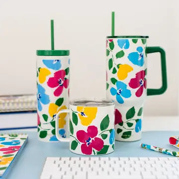 Acrylic Tumbler with Straw, Painterly Bouquet