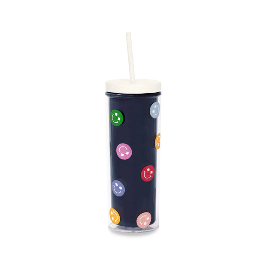Acrylic Tumbler with Straw, Spade Smiley