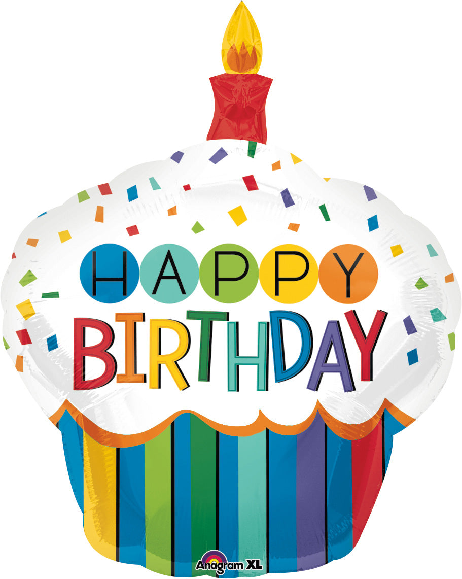 Rainbow Birthday Cupcake Balloon - 36"
