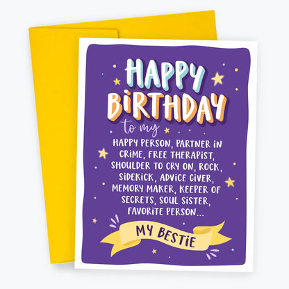 To Best Friend, Bestie - Birthday Greeting Card