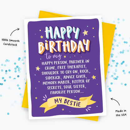To Best Friend, Bestie - Birthday Greeting Card
