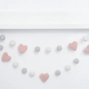 Blush, Gray, and Ivory Felt Heart Garland
