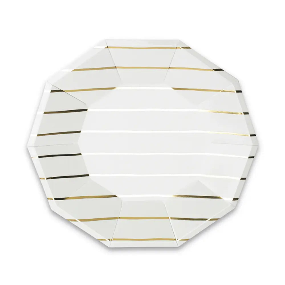 Frenchie Metallic Striped Large Plates - 8 Pk. | Gold