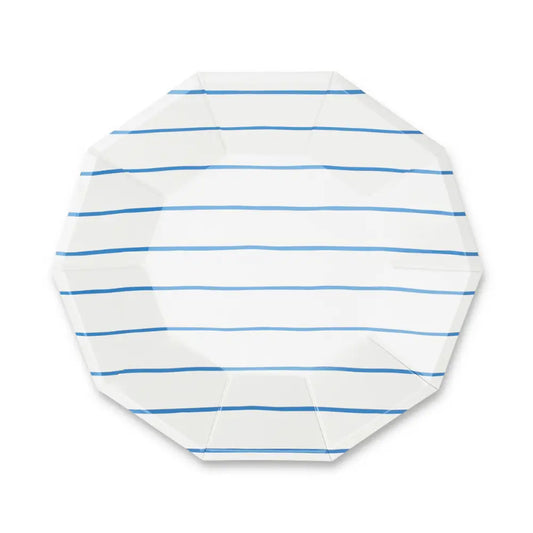 Frenchie Striped Large Plates - 8 Pk. | Cobalt