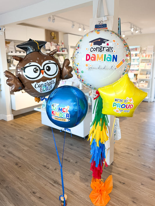 Color Pop Graduation Confetti Balloon + Grad Owl + Foils Bouquet
