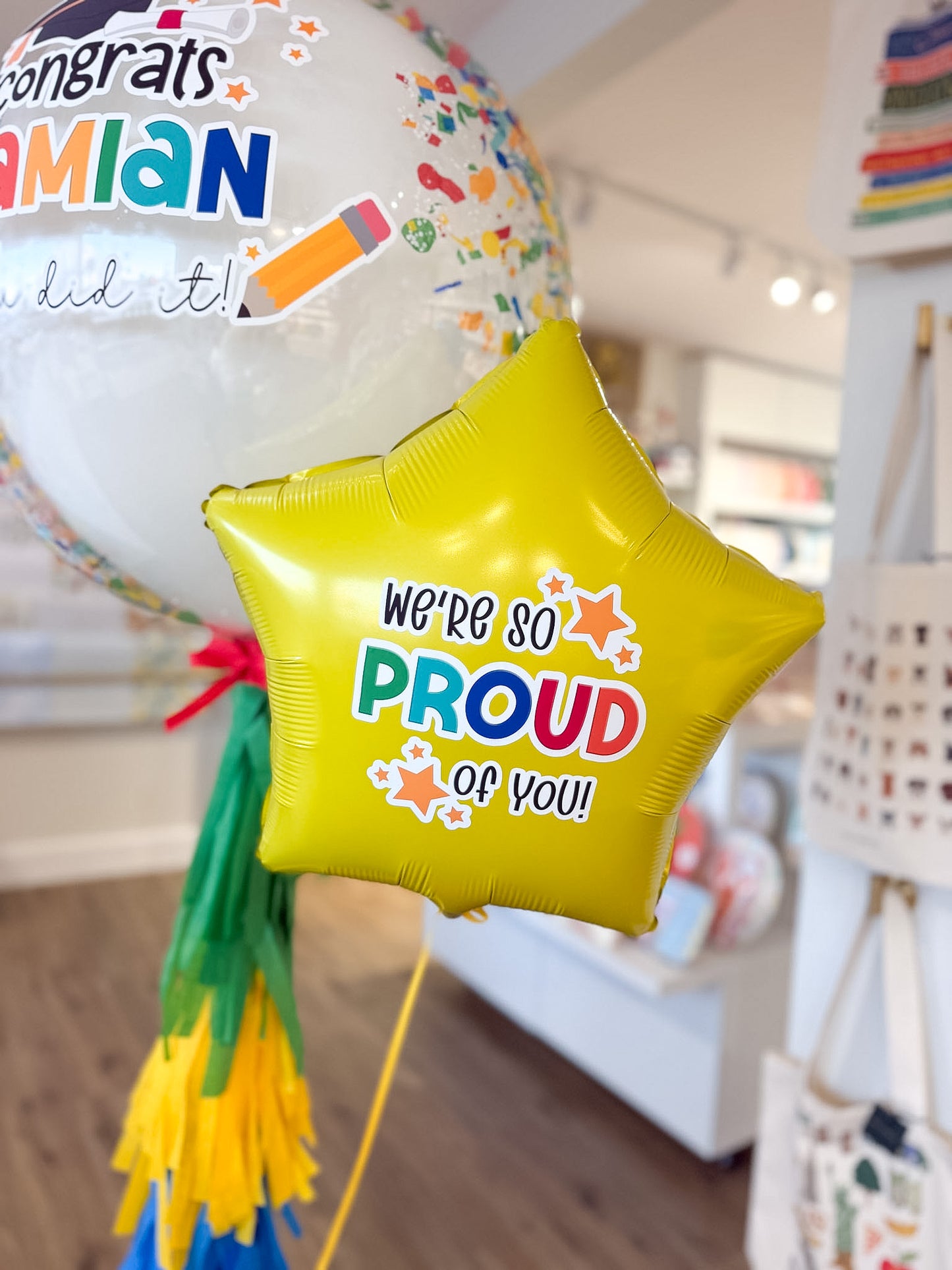 Color Pop Graduation Confetti Balloon + Grad Owl + Foils Bouquet