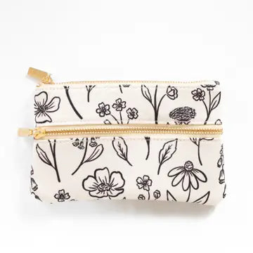 Ivory Pressed Floral Pencil Pouch