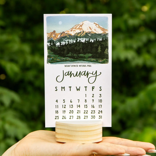 National Parks 2026 Mini Desk Calendar with Wooden Block