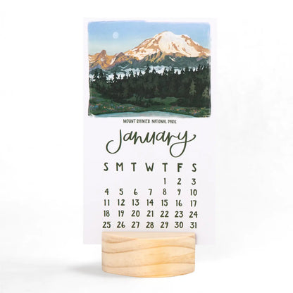 National Parks 2026 Mini Desk Calendar with Wooden Block