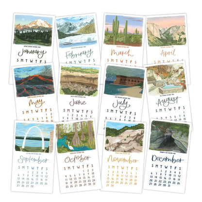 National Parks 2026 Mini Desk Calendar with Wooden Block