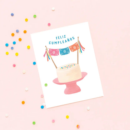 Papel Picado Birthday Cake - Feliz Cumpleanos Card