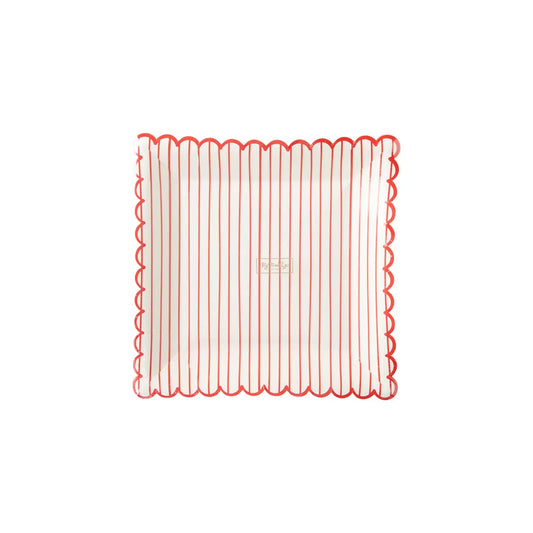 Red Striped Scalloped Plate