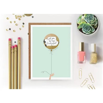 Mint & Gold Balloon - Birthday/Everyday Scratch-Off Greeting Card