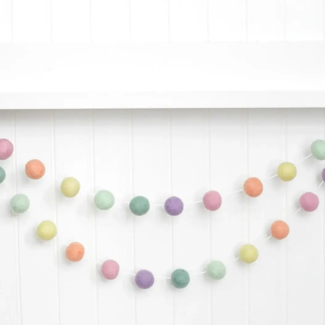Spring Garland - Pastel Rainbow Felt Balls