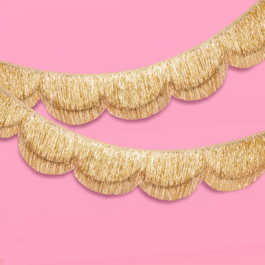 Stay Golden Fringe - Scalloped Banner, Tinsel, Golden Birthday