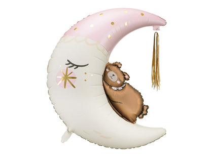 Foil Teddy Bear On the Moon Balloon - Light Pink
