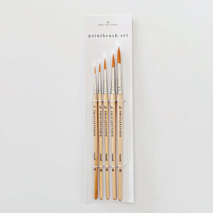 Watercolor Paintbrush Set of Five Wood Brushes