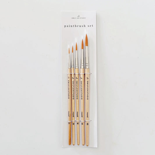 Watercolor Paintbrush Set of Five Wood Brushes