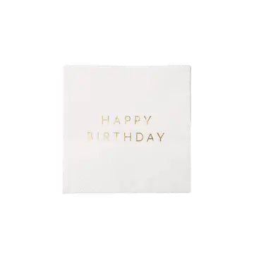 White & Gold Signature Happy Birthday Cocktail Napkins