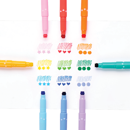 Confetti Stamp Double-Ended Markers - Set of 9